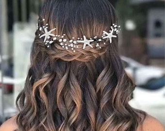 Starfish Bride Wedding Hair Vine Pearl Bridal Headpiece Beach Wedding Hair Accessories for Women and Girls