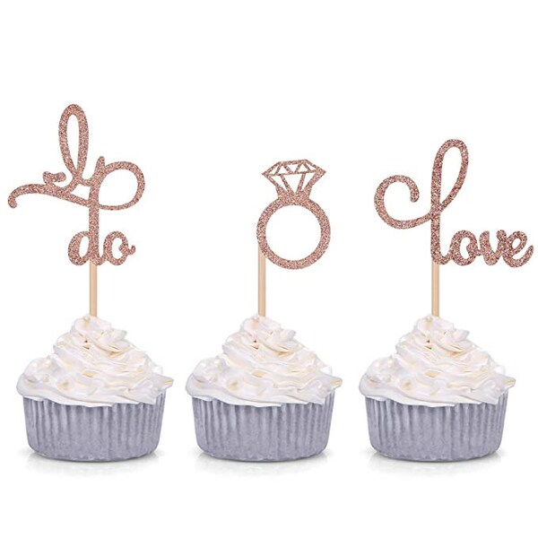 Ensemble de 24 Or Glitter Love Diamond Ring I Do Cupcake Toppers pour Wedding Bridal Shower Decorations ...