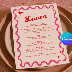 Lucky Star Hens Bachelorette Name Platzkarten und Menüs | DIN A6 | Anpassbare druckbare digitale Datei | Sofortdownload | Canva Vorlage