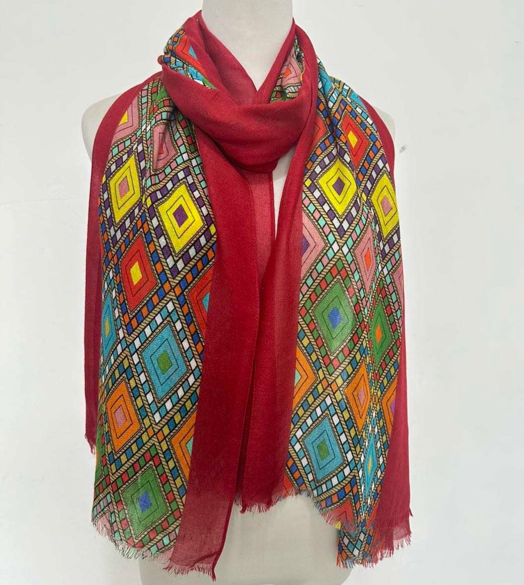 Red, Yellow, Blue, Black Cultural Scarf With Habesha Tilet Design ...