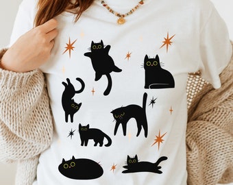 Black Cat Halloween Shirt Spooky Season Shirt Halloween Cat Tshirts Halloween Cat Shirt Cat Halloween Shirt Cat Lover Shirt Black Cat Shirt