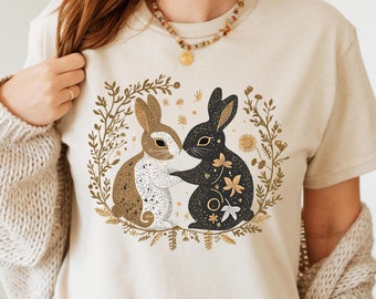Cottagecore Rabbit Shirt, Fairy Grunge, Botanical Cottage Core Gift For Bunny Lover, Forestcore Shirt, bunny Mom Gift, Goblincore Shirt