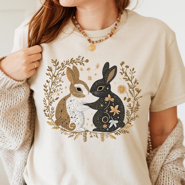 Cottagecore Rabbit Shirt, Fairy Grunge, Botanical Cottage Core Gift For Bunny Lover, Forestcore Shirt, bunny Mom Gift, Goblincore Shirt
