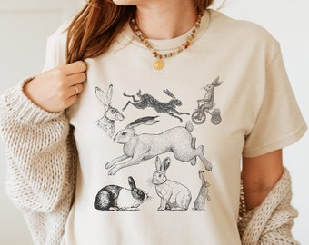 Vintage Cottagecore Rabbit Shirt, Whimsigoth Fairy Grunge Cottage Core Gift For Rabbit Lover, Fairycore Bunny Shirt, Goblincore Shirt