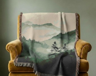 Japandi landschap minimalistisch geweven plaid, natuur sereen interieur, gezellig troostend housewarmingcadeau
