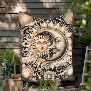Sun and Moon Woven Blanket, Celestial Throw Blanket, Sun Moon Tapestry, Celestial Throw, Boho Woven Blanket, Astrology Inspired Whimsigoth