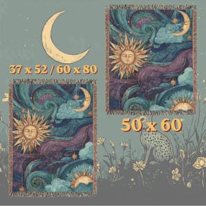 Whimsigoth Sun and Moon Woven Throw, 100% Cotton Purple Celestial Blanket, Cozy Witchy Tapestry, Mystical Dorm Room Decor image 3