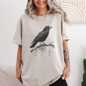 Dark Cottagecore Vintage Raven Shirt, Tarot Card Shirt, Goblincore Shirt, Gothic T-Shirt, Witchy Shirt, Crow T Shirt, Dark Academia Shirt.