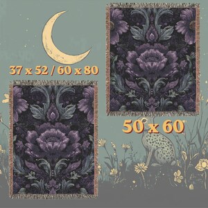 Coperta in tessuto damascato floreale scuro, coperta gotica in cotone al 100%, arazzo Whimsigoth, regalo per la casa con tema botanico stregonesco immagine 4