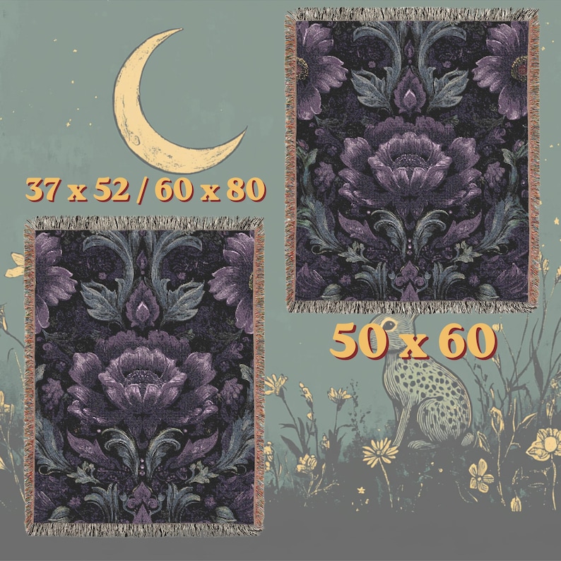 Coperta in tessuto damascato floreale scuro, coperta gotica in cotone al 100%, arazzo Whimsigoth, regalo per la casa con tema botanico stregonesco immagine 4