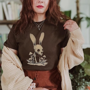 Dark Cottagecore Rabbit Shirt, Whimsigoth Rabbit Shirt, Forestcore, Goblincore Shirt, Weird Bunny Shirt, Weirdcore Gothic Clothes