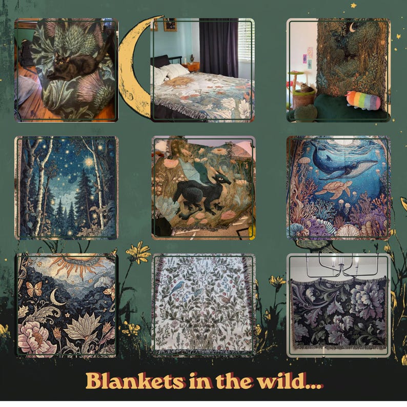 Manta tejida Luna Moth, manta floral gótica melancólica, decoración Dark Academia, tapiz tejido barroco imagen 14