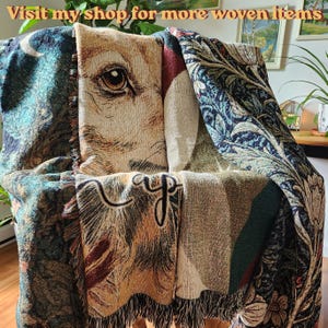 Cottage kern bloemen blauwe vogel geweven plaid, katoenen lente botanische deken, gezellig tapijt zangvogel, cadeau natuurliefhebber afbeelding 11