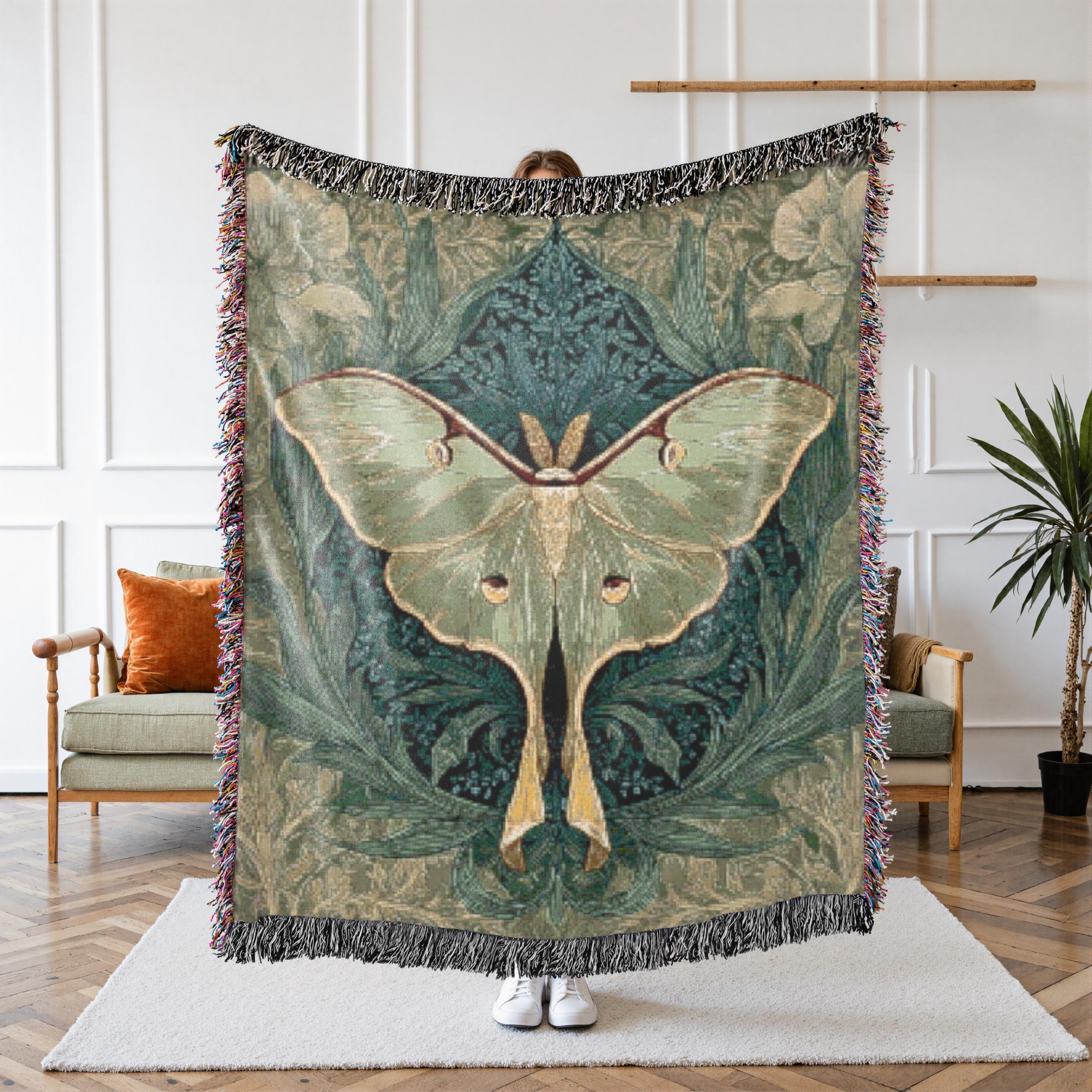 William Morris Sage Green Luna Moth Woven Throw – Art Nouveau Tapestry ...