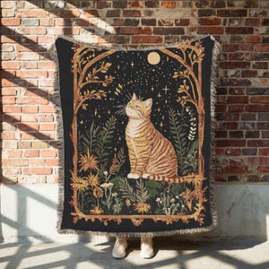 Jeté tissé chat céleste sorcière, couverture tissée confortable, cadeau pour amoureux des chats