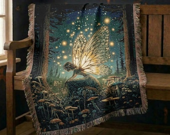 Woodland Fairy Glow Woven Throw, Ethereal Fantasy Blanket, Magical Cozy Decor, 100% Cotton Cottagecore Blanket
