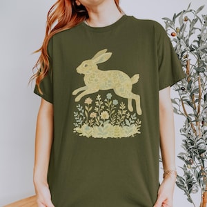 Wild Flower Rabbit Shirt, Floral Hare TShirt, Fairy Grunge Shirt, Cottage Core Gift For Rabbit Lover, Fairycore Bunny Shirt, Whimsigoth Gift