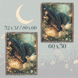 Enchanted Dragon 100% Cotton Woven Blanket, Fantasy Throw for Gothic Home Decor, Mythical Creature Medieval Tapestry image 3