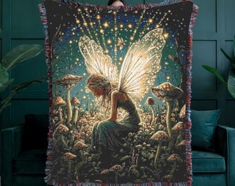 Enchanted Fairy Woven Throw, Enchanted Forest Blanket, Whimsical Home Decor, 100% Cotton Cozy Cottagecore Bedding