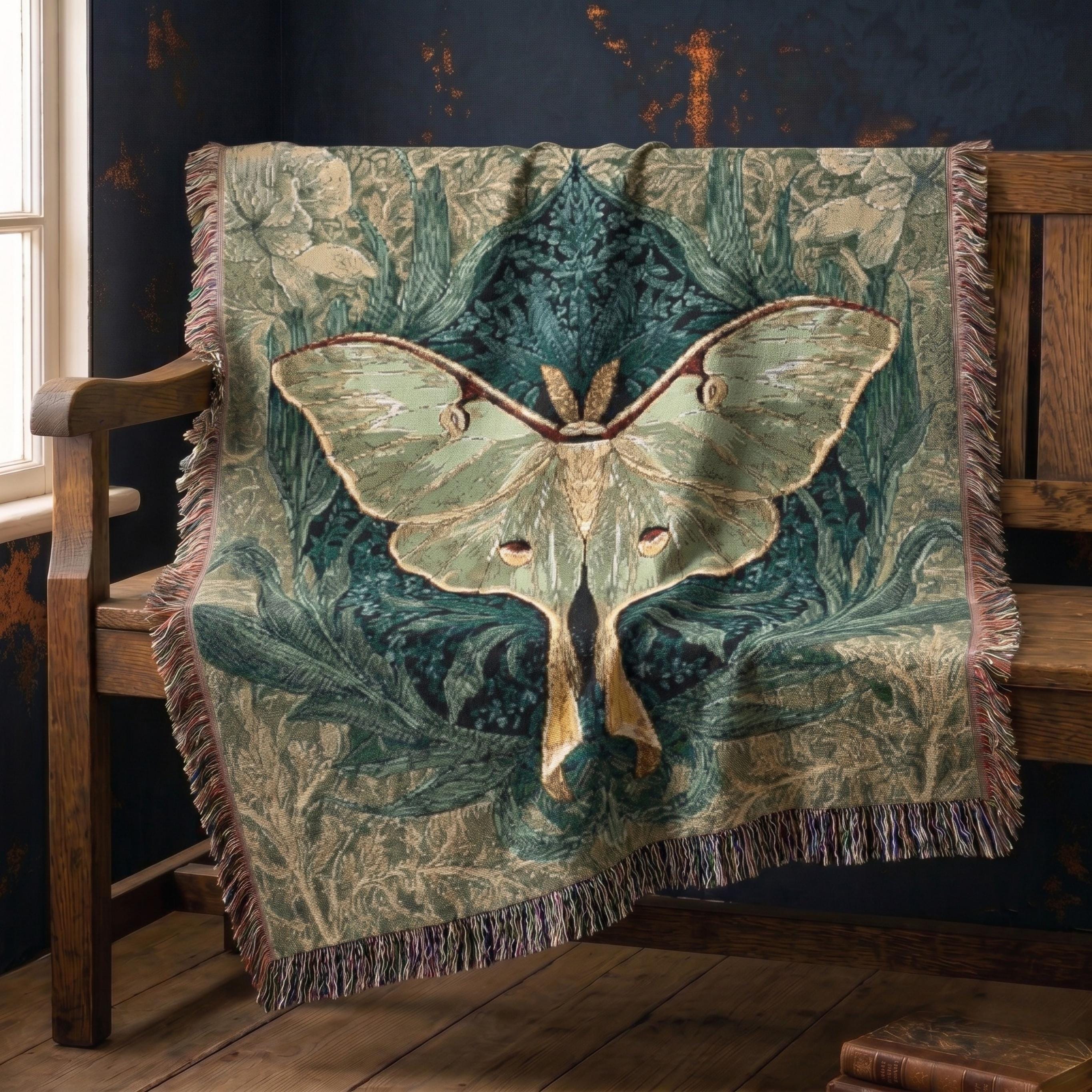 William Morris Sage Green Luna Moth Woven Throw – Art Nouveau Tapestry ...