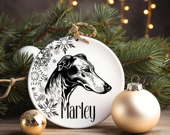 Personalized Greyhound Ornament,  Custom Dog Ornament, Dog Name Ornament, Dogs First Christmas, Dog Mom Ornament, Greyhound Gift