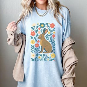 Wild Flower Rabbit Shirt, Scandanavian Floral Hare TShirt, Fairy Grunge Shirt, Cottage Core Gift For Rabbit Lover, Fairycore Bunny Shirt,