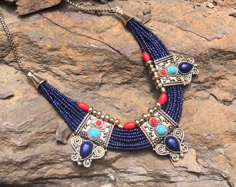 Ethnic Navy Blue Statement Necklace