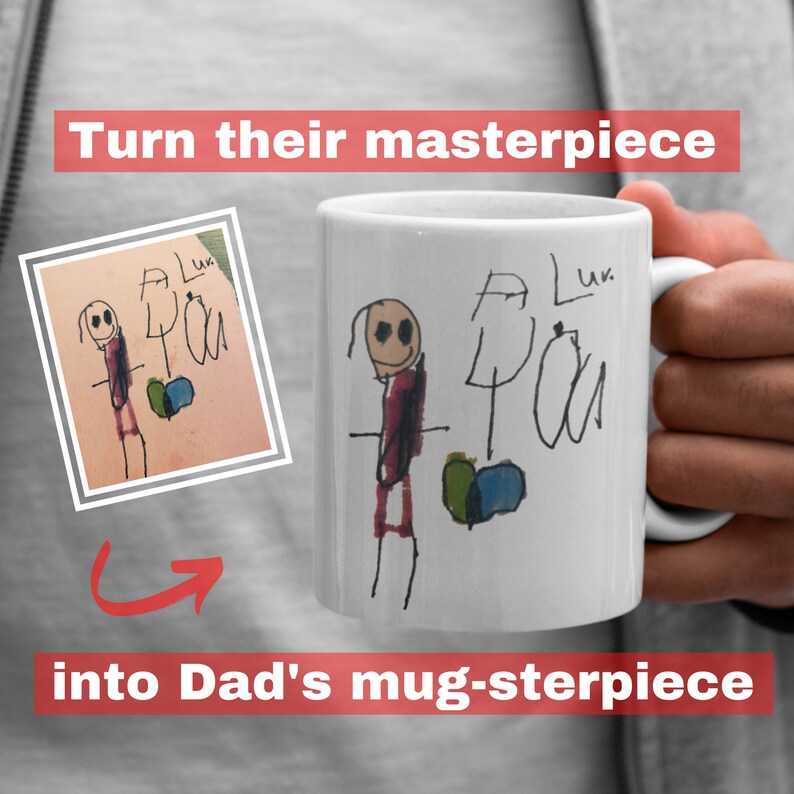 Kid's Drawing Mug, Personalized Gift, Gift for Dad, Father's Day Gift, Mother's Day Gift, Gift for Mom, Custom Mug, Birthday Gift image 1