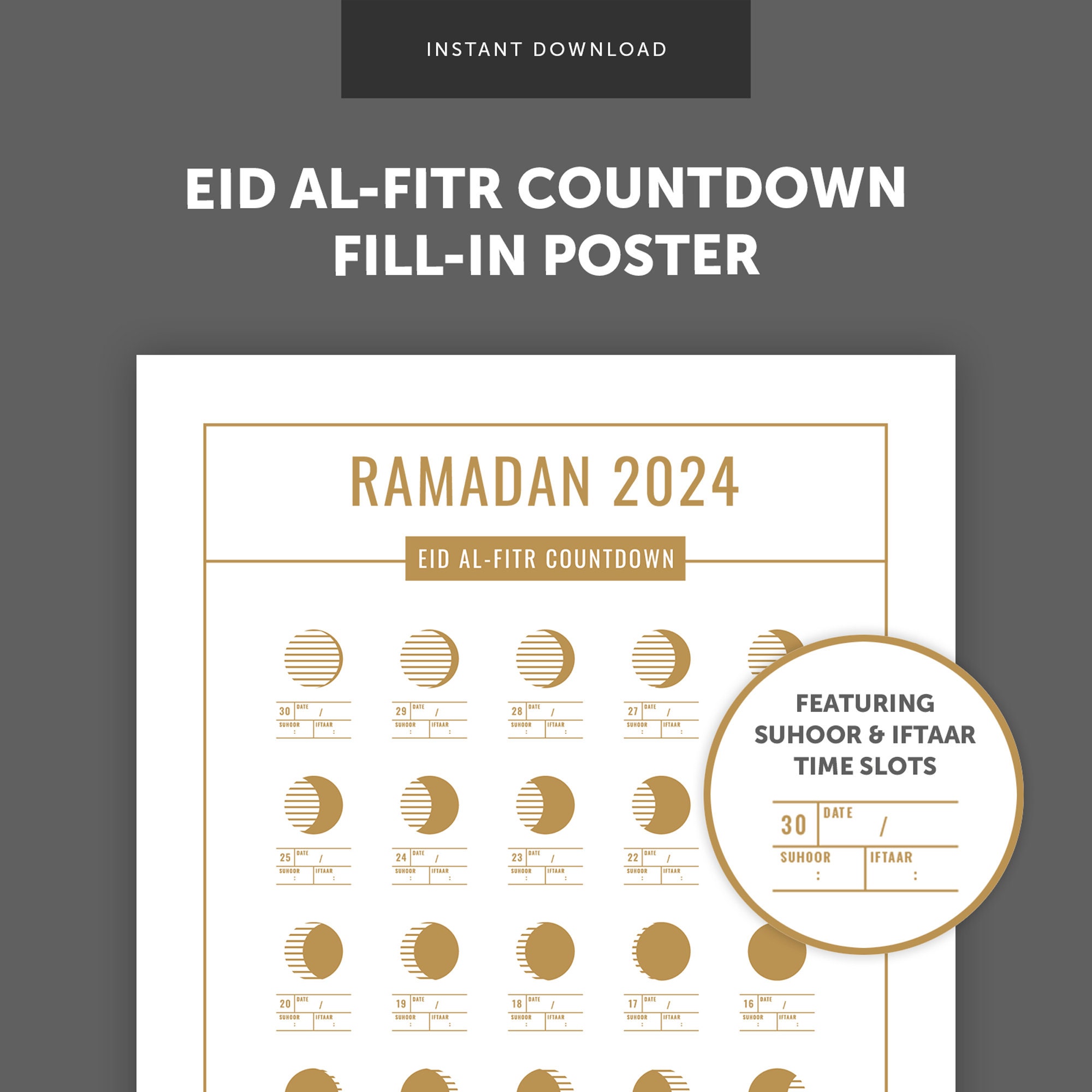 Calendario / Póster de cuenta regresiva de Eid Ramadán 2024 -  España