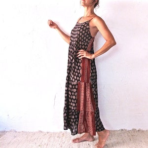 Solero Rüschen Ibiza Strandkleid - Sommerliches schwarzes Kleid - Blockdruck Baumwolle - Kleid mit Rüschen