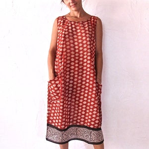 Baloon Maxi Summer Dress - Comfortable Boho & Hippy Ibiza Dress - One Size - Fine Cotton - Block Print - Tribal and Ethnic