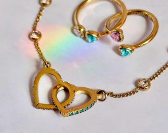 Pulseira e anel Seventeen Carat Hearts - **EM ESTOQUE** - Inspirados na série Seventeen - Banhados a ouro, aço inoxidável, hipoalergênicos e sem níquel.