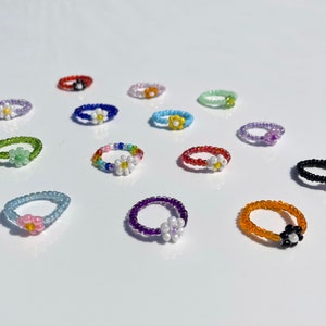 Kpop Inspired Colorful Dainty Beaded Flower Rings | Minimalist & Stackable | Subtle Cute Kpop Accessories