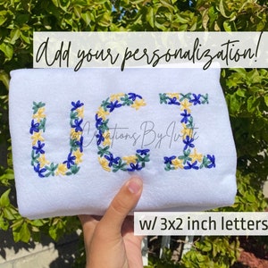 Embroidered Sweatshirt Custom Embroidered Tote Floral Lettering Embroidered Shirt Floral Initial