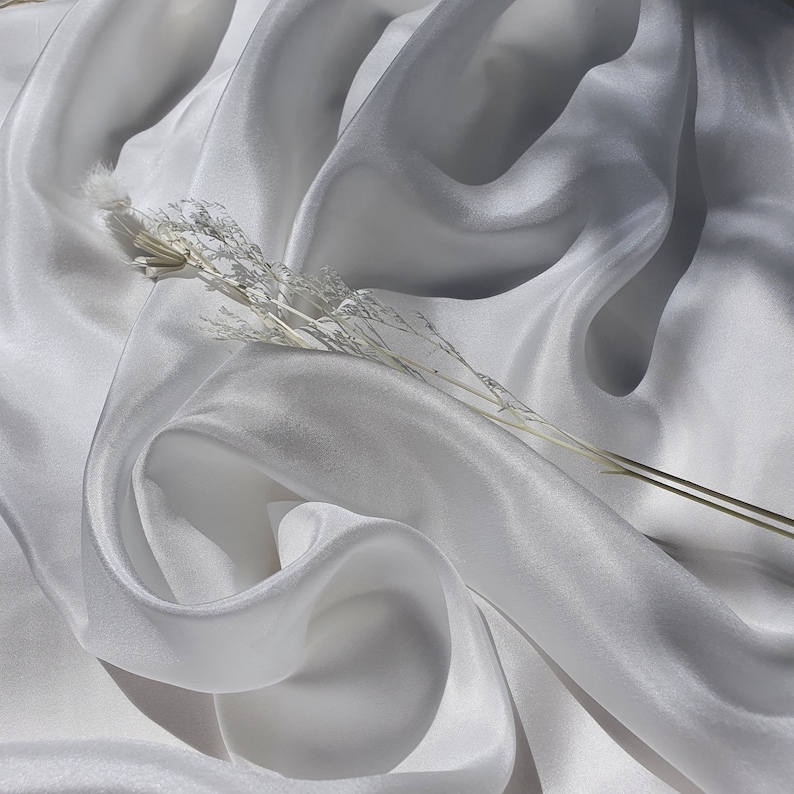 White Mulberry Silk Habotai Fabric - Oeko-Tex Certified, 54" Wide image 2