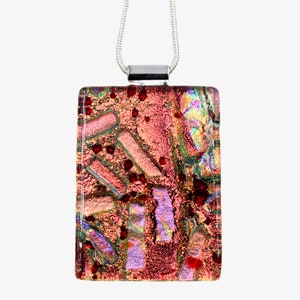 Dichroic Fused Glass Pendant Salmon Colour Collection unique handmade by Christine Stewart designer maker Glass of Fire