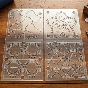 Sashiko flexible and reusable plastic templates, Traditional Japanese embroidery or quilting patterns, Beginner sewing patterns