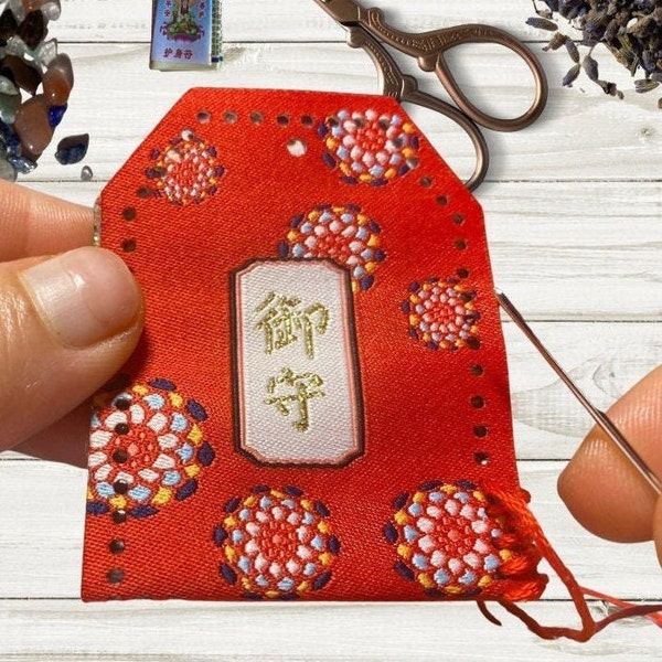 Red japanese omamori amulet safety and happiness, DIY protective talisman, Red Shinto gift for pregnant, Japanese shinto for relationships