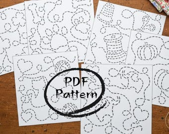 Patrones de bordado sashiko para principiantes en PDF. Juego de 6 plantillas de costura imprimibles. Descarga digital instantánea.