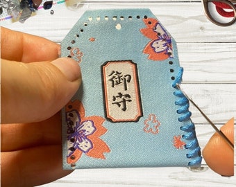 Sky blue omamori amulet keychain, DIY or craft kits blue omamori, Japanese good lucky charm, DIY Kit Japanese talisman for children