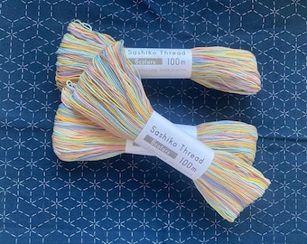 100 m skein of gradient yarn for hand embroidery, Cotton thread in 6 different colors and 6 strands for sashiko, cross stich & craft