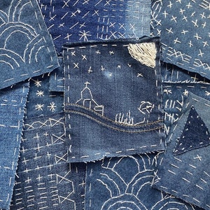 Remendo de joelho boro bordado para conserto de jeans, remendos de tecido azul sashiko para jeans rasgados, remendos de jeans reciclados com padrões sashiko