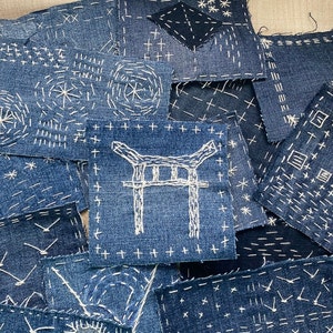Hand embroidered patch ideal for customizing clothing or accessories, Boro sewing on patch, Sashiko appliques and patches, Gift for Sewing