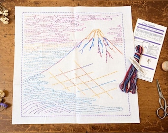 Mount Fuji Sashiko Kit, Japanische Stickerei, Vorbedruckte Baumwolle