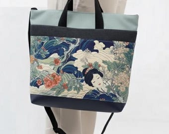 Accesorio de viaje versátil con cremalleras seguras, bolsillos inteligentes y funcionalidad para el fin de semana, elegante bolso cruzado de geisha japonesa.
