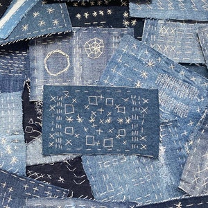 Boro indigo blue patches for jackets, jeans or backpacks hand sewn, Sashiko denim patch of differents sizes, Sashiko boro patches japaneses