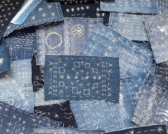 Patchs bleu indigo Boro cousus main pour vestes, jeans ou sacs à dos, patch en denim Sashiko de différentes tailles, patchs Sashiko boro japonais