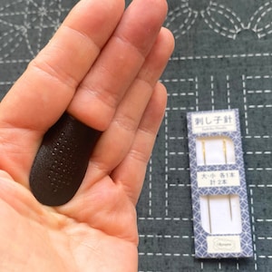 Set traditional japanese sewing tools, Adjustable leather palm thimble special for sashiko, Gold-headed embroidery needles, Boro stitching