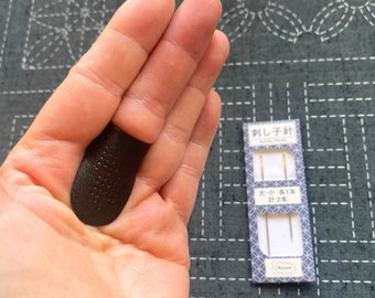 Juego de herramientas de costura tradicionales japonesas, dedal protector de palma de cuero ajustable especial para sashiko, agujas de bordar con cabeza dorada.