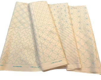8 Sashiko fabric designs cream japanese cotton with washable pre-printed geometric motifs, Table runners patterns, DIY hand embroidery